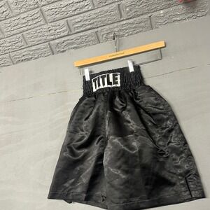 Title Boxing Trunks Black Satin Athletic Shorts Elastic Waistband Mens Small